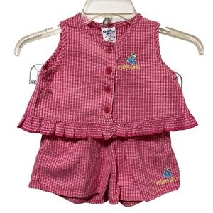 Vintage OshKosh Pink Check Butterfly Two Piece Shorts Set Outfit